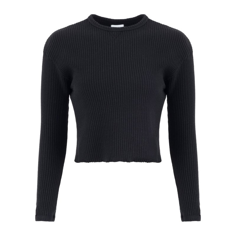 Lezat Fiona Organic Cotton Waffle Thermal Pullover Top In Black