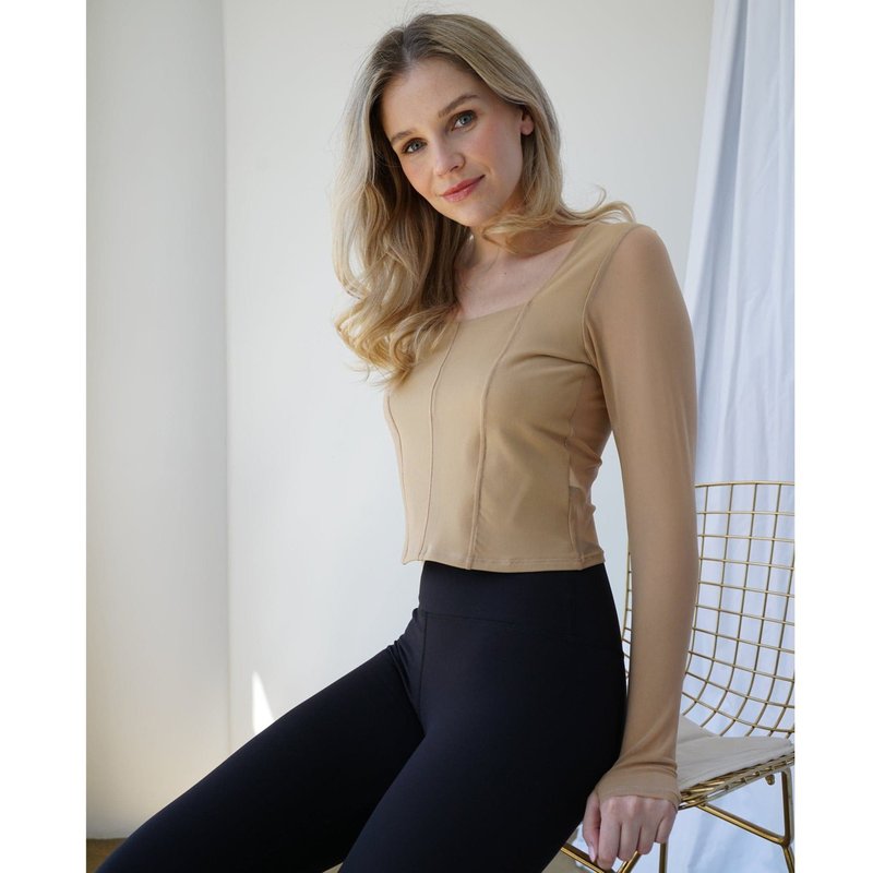 Lezat Hailey Mesh And Cotton Long Sleeve Top In Brown