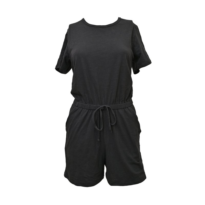 Shop Lezat Sandy Short Sleeve Drawstring Romper In Black