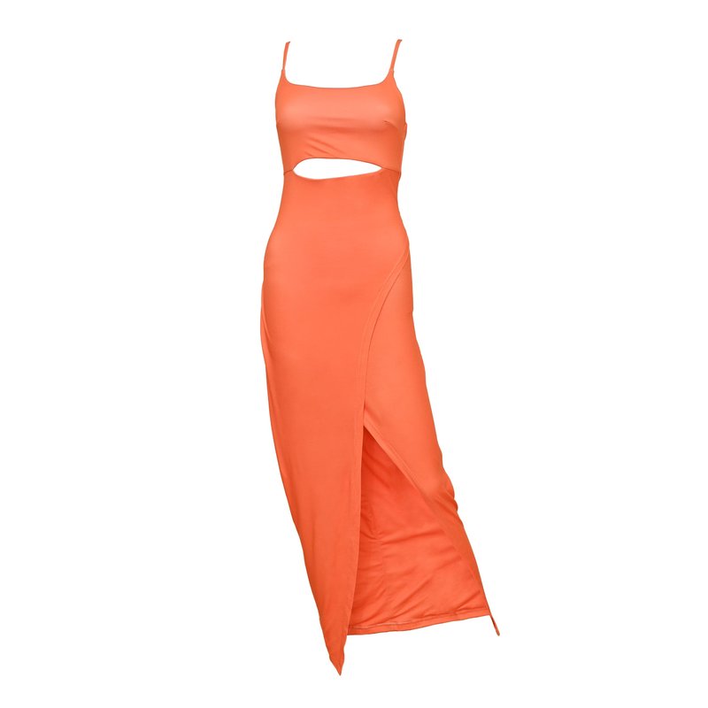 Lezat Selena Modal Cutout Slit Dress In Orange