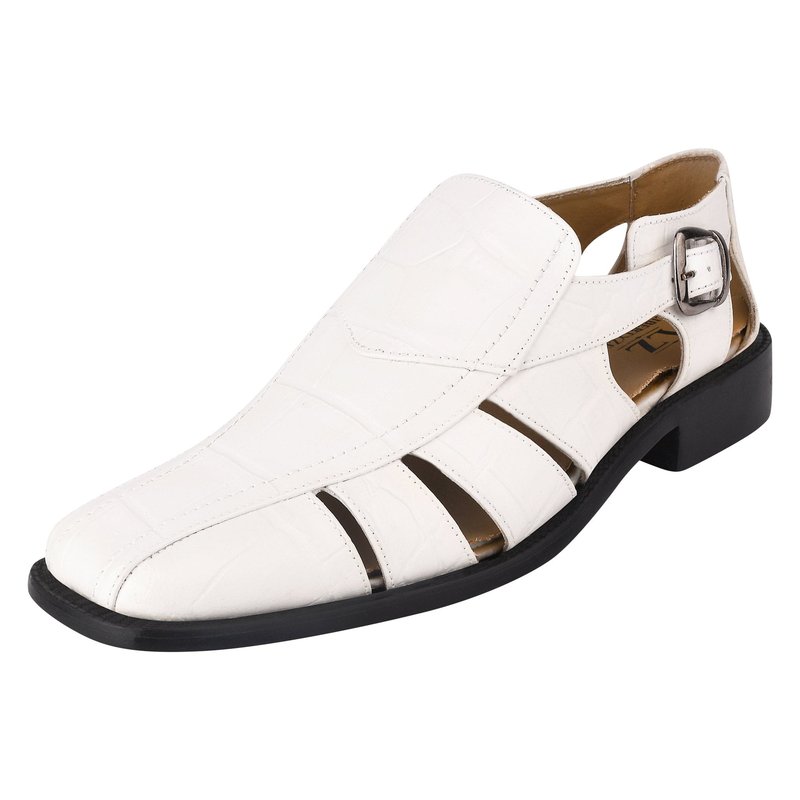 Libertyzeno Bidwill Genuine Leather Fisherman Flat Sandals In White
