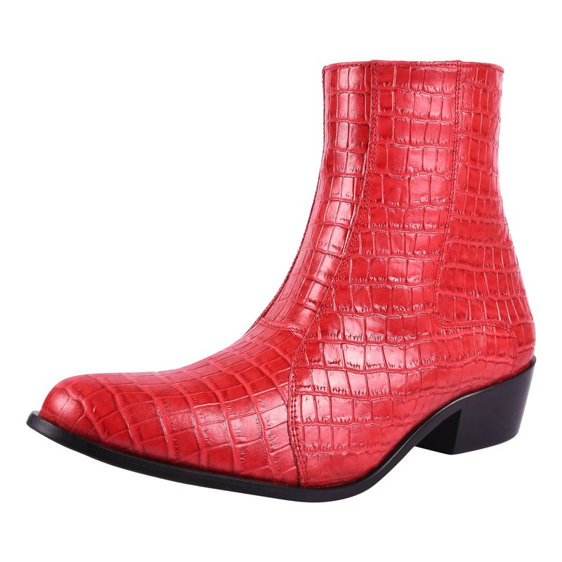Libertyzeno Jazzy Jackman Leather Print Ankle Length Men's Boots In Red