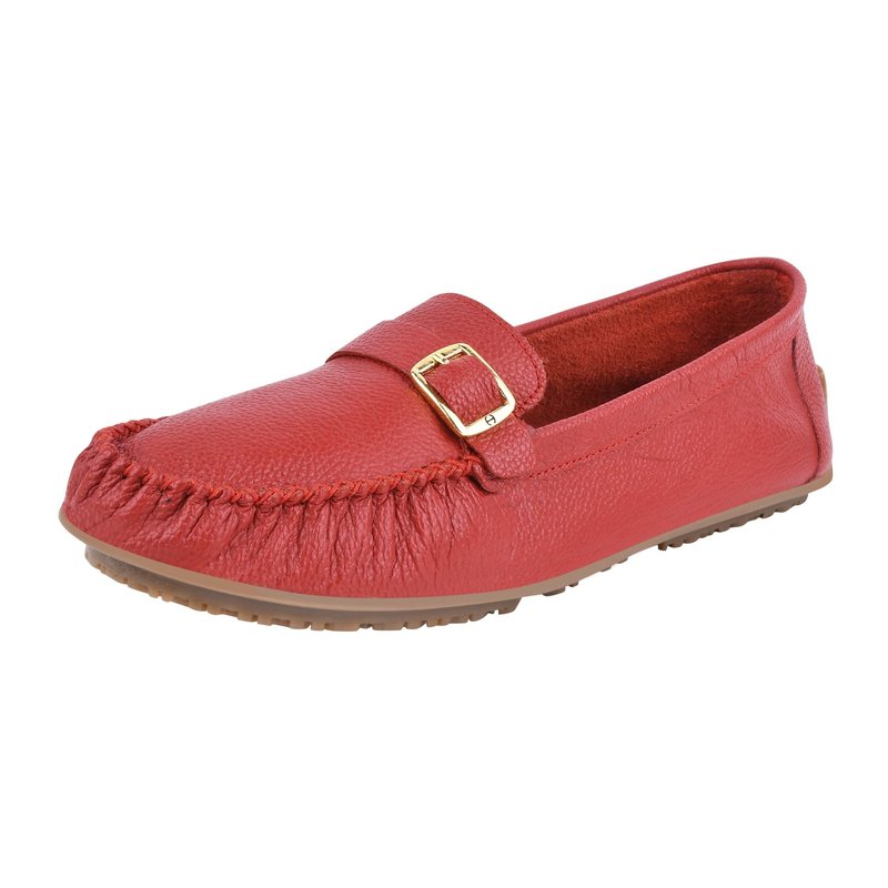 Libertyzeno Mary Genuine Leather Women's Slip On Buckle Loafers In Red