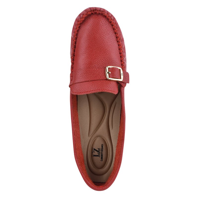 Libertyzeno Mary Genuine Leather Women's Slip On Buckle Loafers In Red