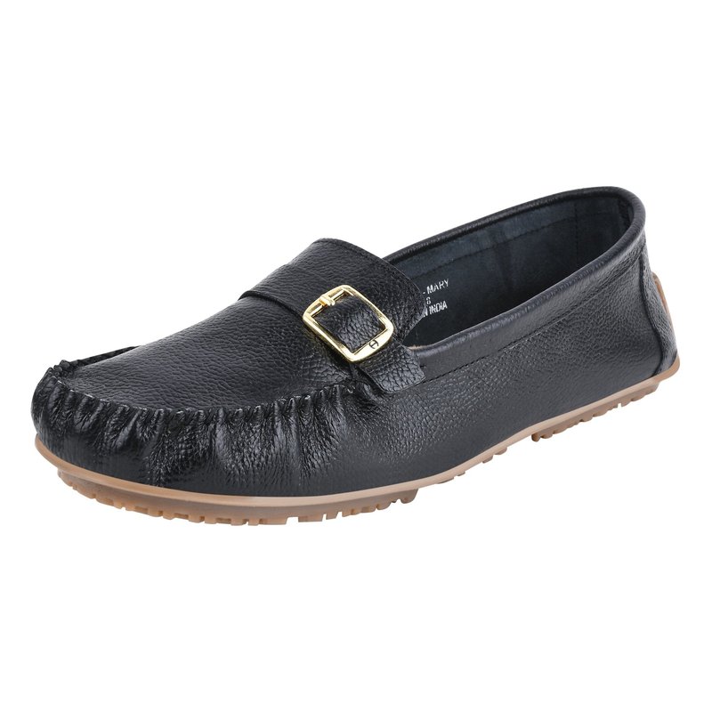 Libertyzeno Mary Genuine Leather Women's Slip On Buckle Loafers In Black