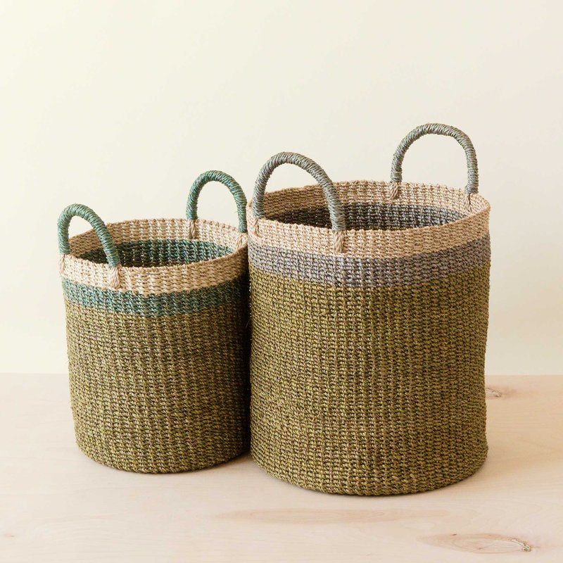 Likha Baskets With Handle, Set Of 2 In Green