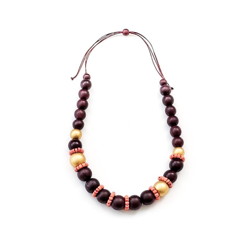 Likha Burgundy Handmade Wooden Necklaces In Brown