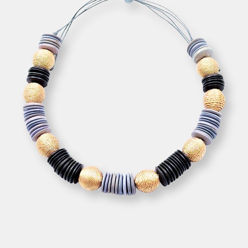 Likha Chunky Wooden Necklace In Grey
