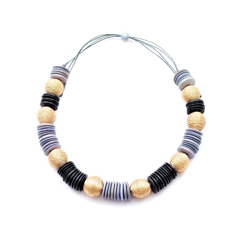 Likha Chunky Wooden Necklace In Grey