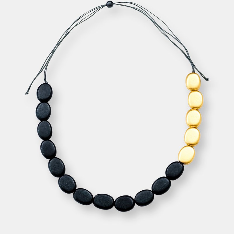 Likha Gold And Charcoal Wooden Bead Necklace In Black