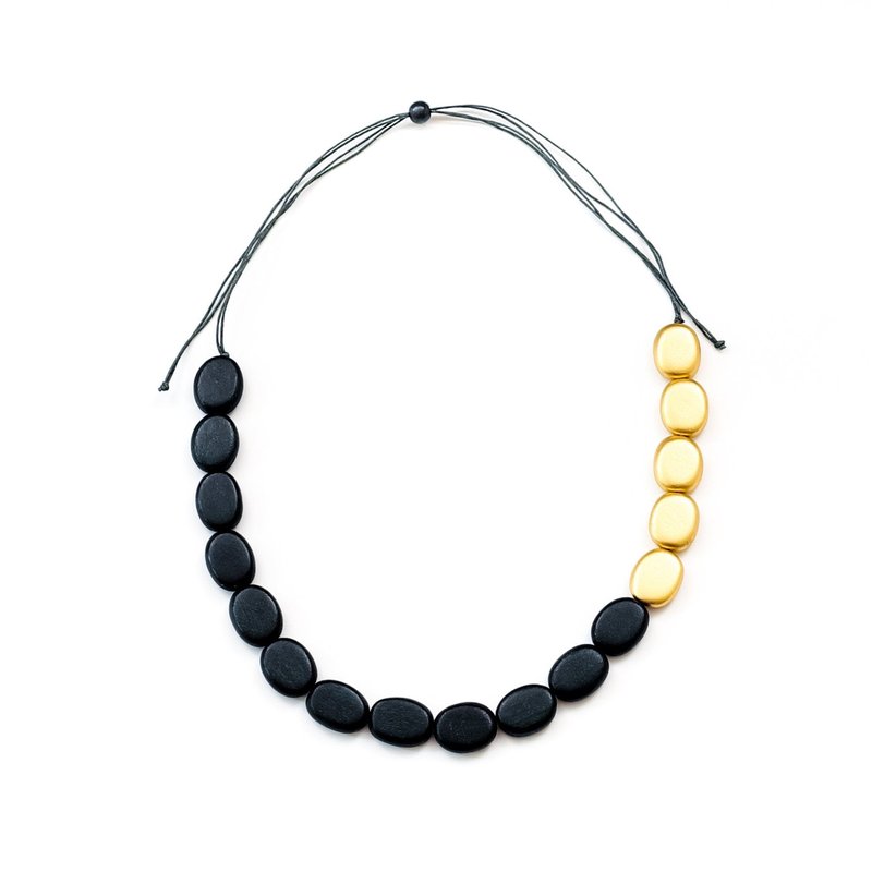 Likha Gold And Charcoal Wooden Bead Necklace In Grey