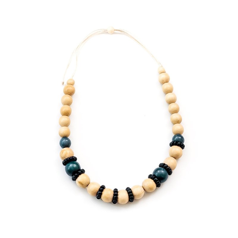 Likha Natural Handmade Wooden Necklace In Blue
