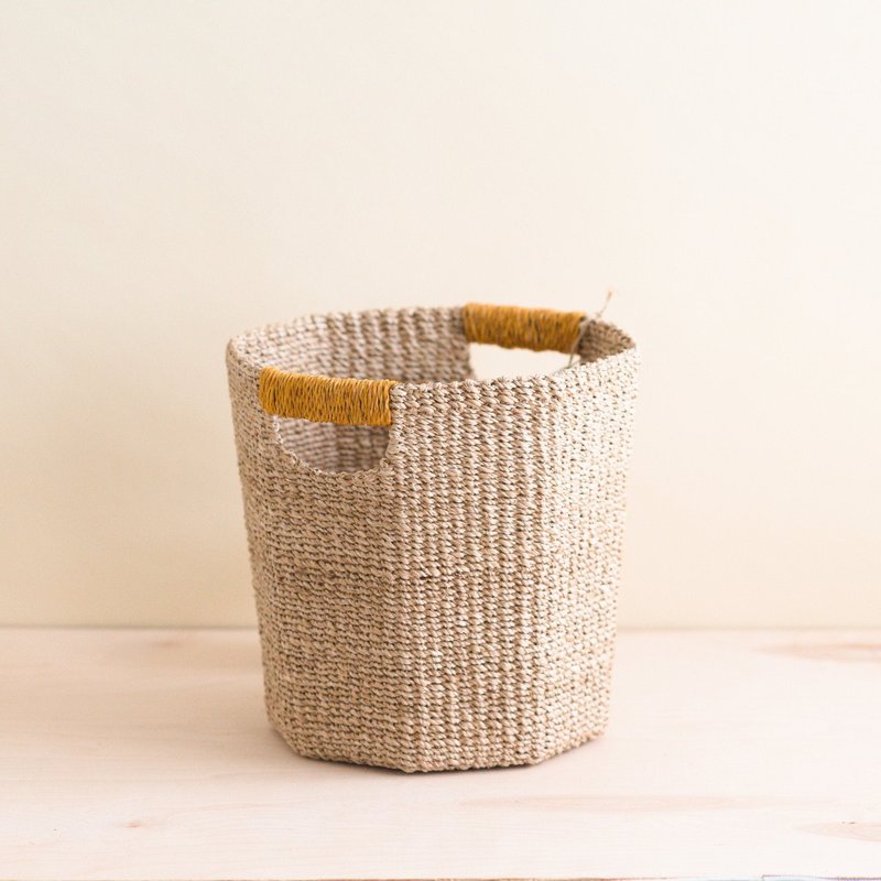 Likha Natural Octagon Basket With Mustard Handle In Yellow