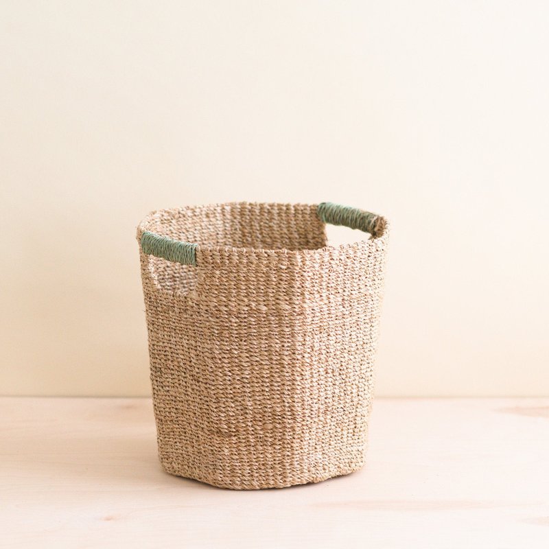 Likha Natural Octagon Basket With Sage Handle In Green