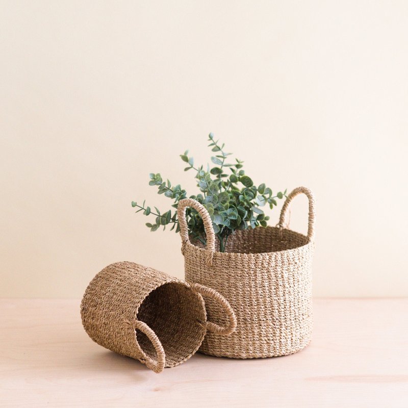 Likha Natural Tabletop Mini Basket With Handle Set Of 2 In Brown