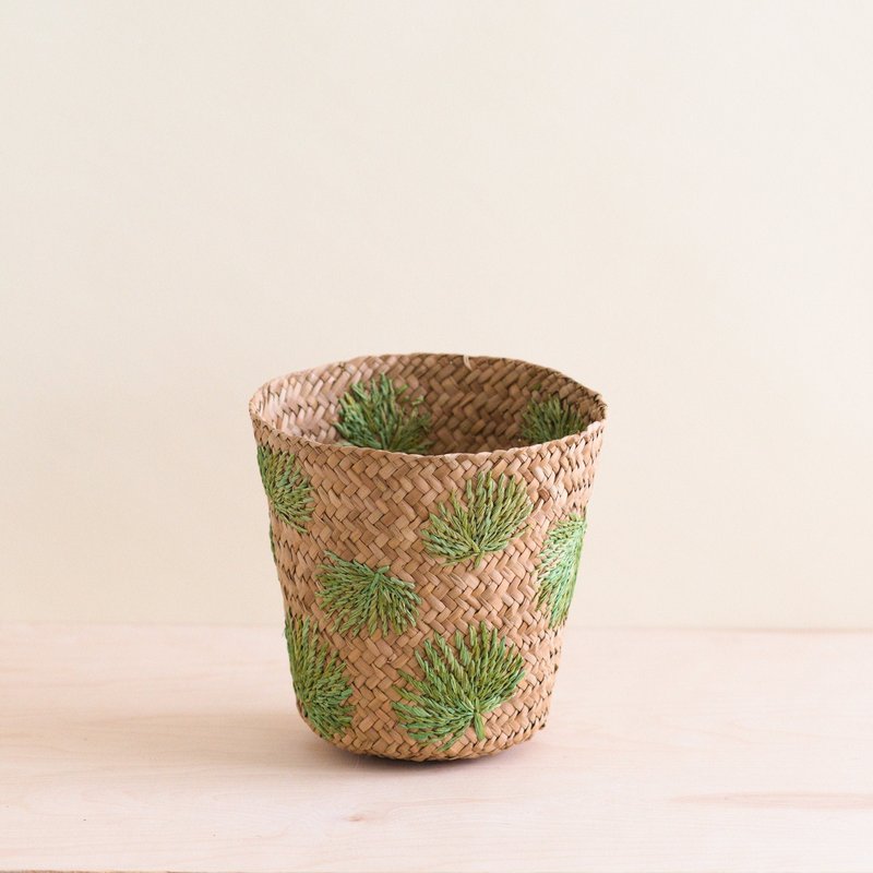 Likha Palm Embroidered Soft Seagrass Basket In Brown