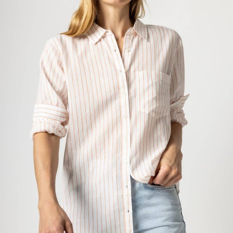 Shop Lilla P Boyfriend Buttondown Shirt In Tangerine Stripe In White