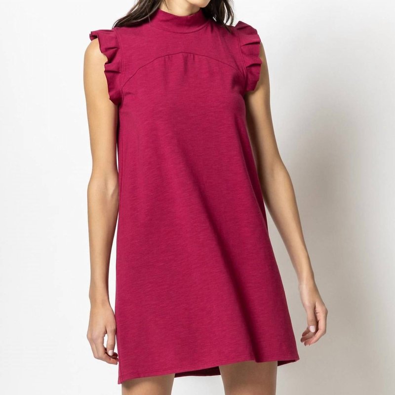 Shop Lilla P Ruffle Sleeve Mock Neck Dress In Red