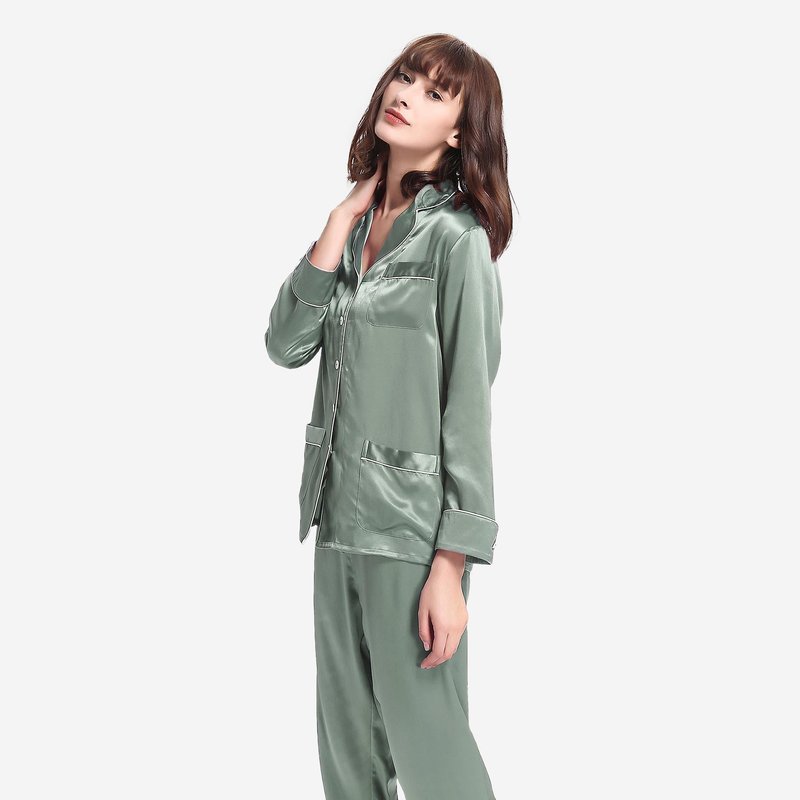 Shop Lilysilk 22 Momme Chic Trimmed Silk Pajamas Set In Green