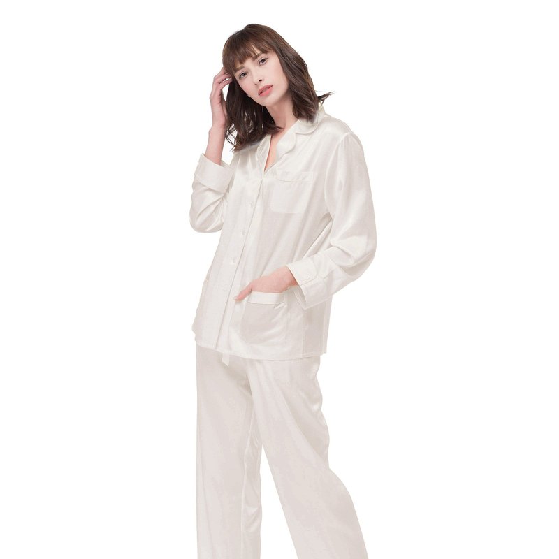 Lilysilk 22 Momme Chic Trimmed Silk Pajamas Set In White