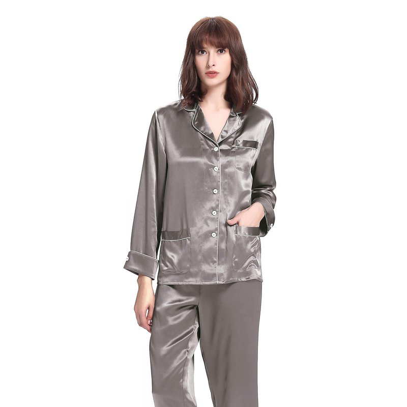 Lilysilk 22 Momme Chic Trimmed Silk Pajamas Set In Grey