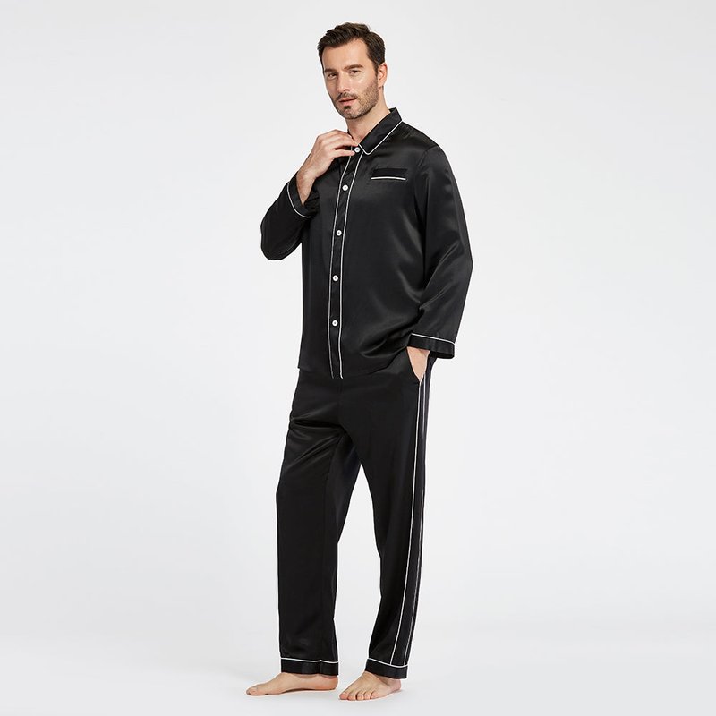 Lilysilk 22 Momme Unique Silk Pajamas Set With Double Row Pipping In Black