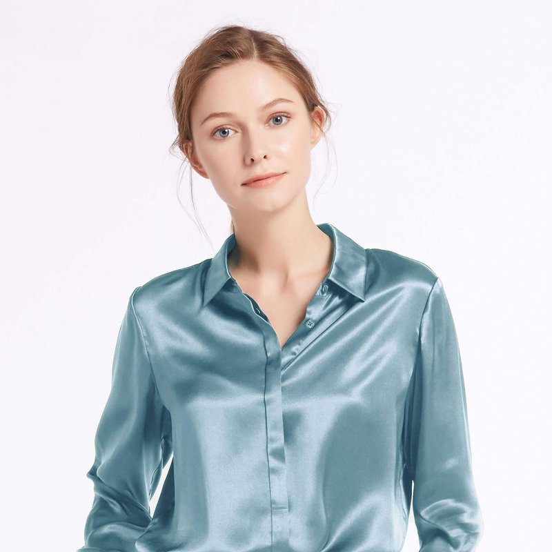 Lilysilk Basic Concealed Placket Silk Shirt In Blue