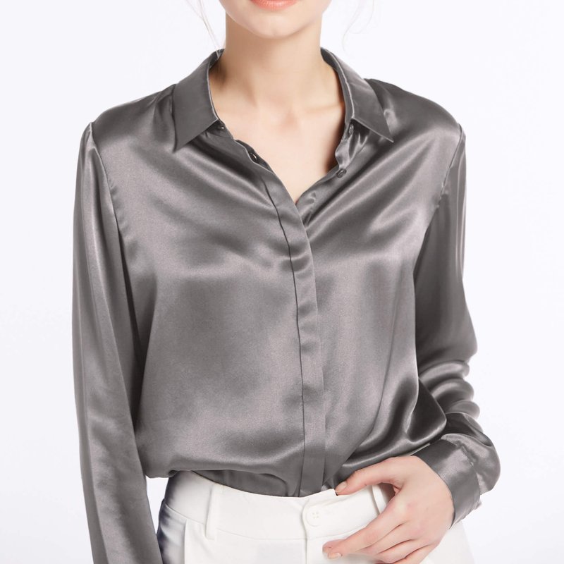 Lilysilk Basic Concealed Placket Silk Shirt In Grey