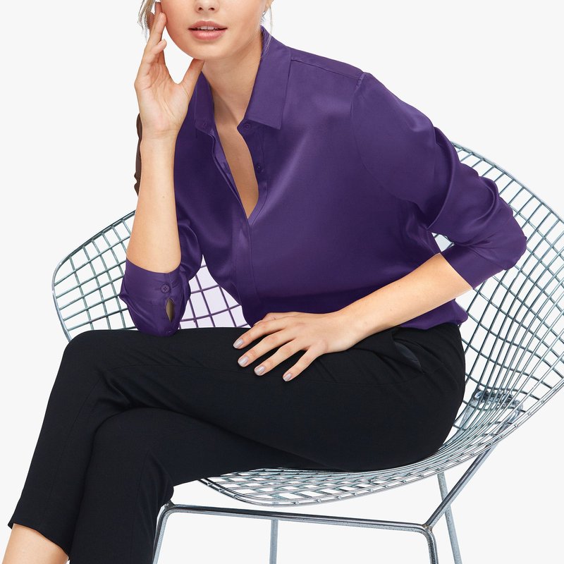 Lilysilk Basic Concealed Placket Silk Shirt In Purple