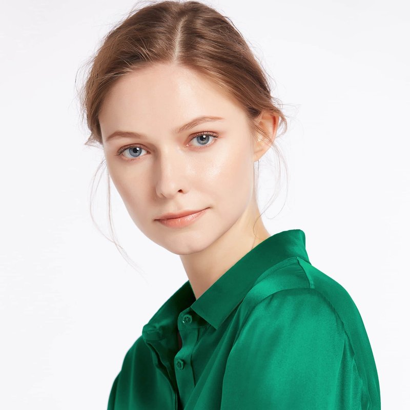 Lilysilk Basic Concealed Placket Silk Shirt In Green