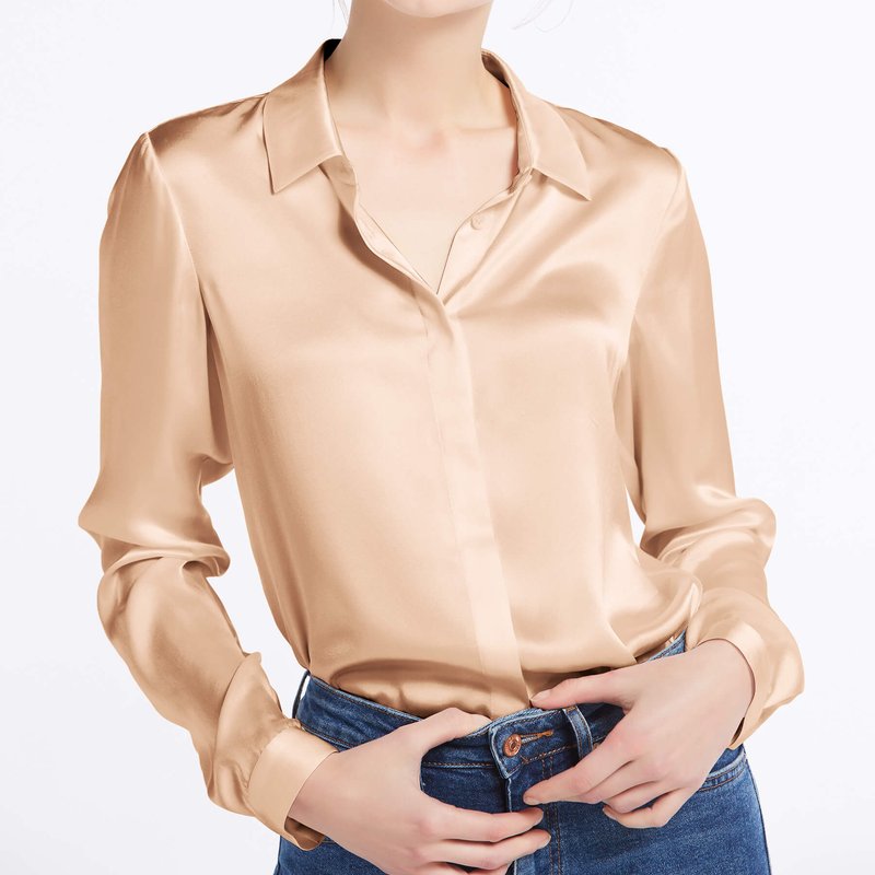 Lilysilk Basic Concealed Placket Silk Shirt In Brown