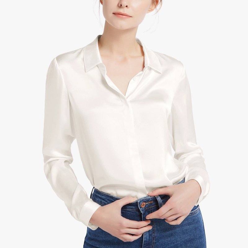 Lilysilk Basic Concealed Placket Silk Shirt In White