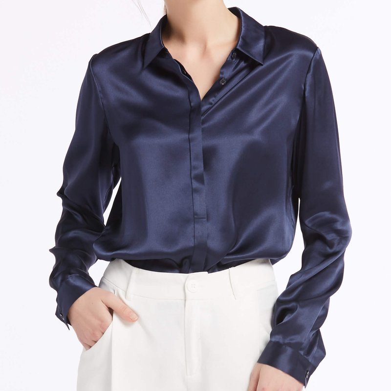 Shop Lilysilk Basic Concealed Placket Silk Shirt In Blue