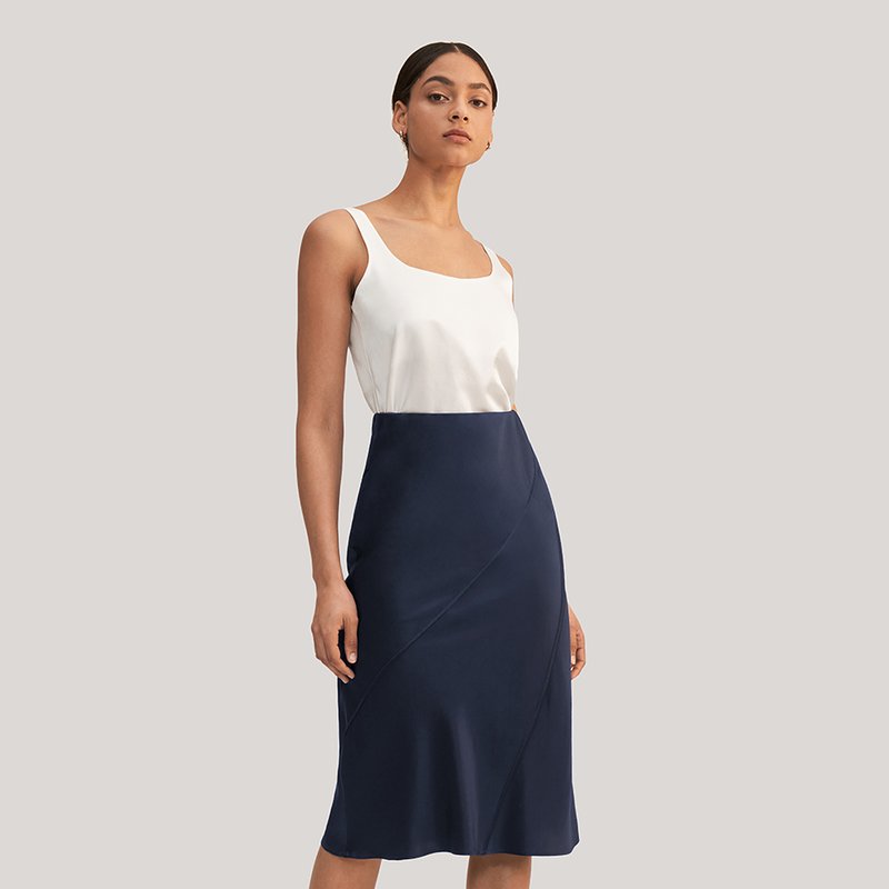 LILYSILK Chic Elegant Silk Midi Skirt - Blue - L | Verishop