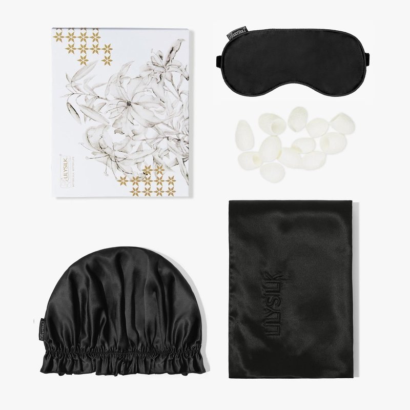 Lilysilk Monogrammed Silk Beauty Sleep Set In Black