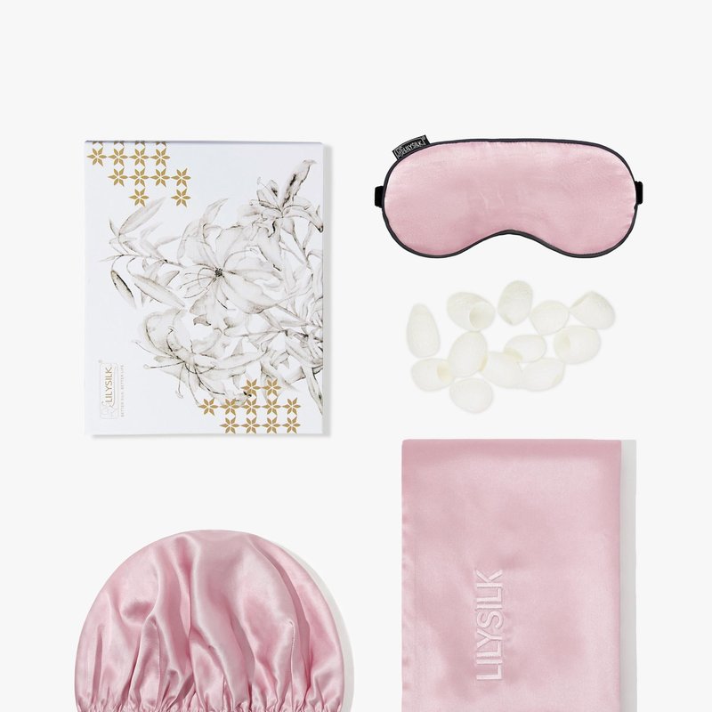 Lilysilk Monogrammed Silk Beauty Sleep Set In Pink