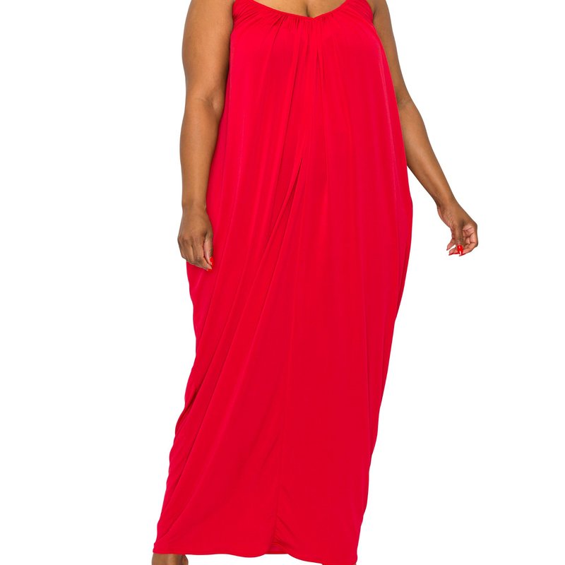 Livd Adora Ruched Spaghetti Strap Dress In Red
