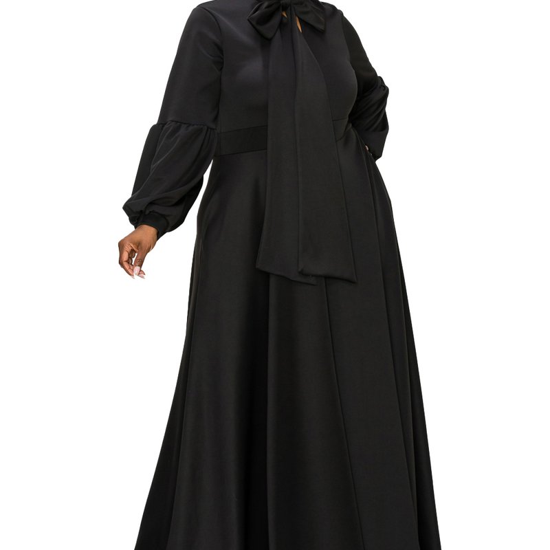 Livd Bella Donna Dress With Ribbon And Bishop Sleeves In Black