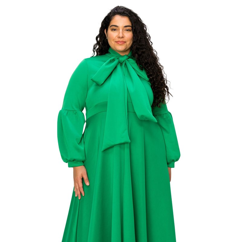Livd Bella Donna Dress With Ribbon And Bishop Sleeves In Green
