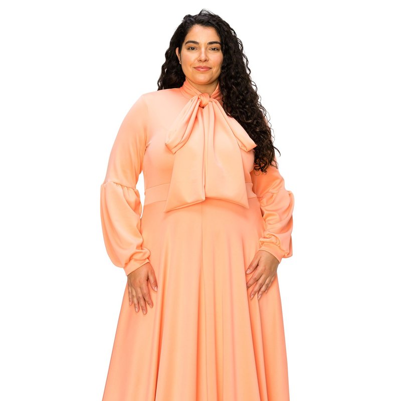 Livd Bella Donna Dress With Ribbon And Bishop Sleeves In Orange