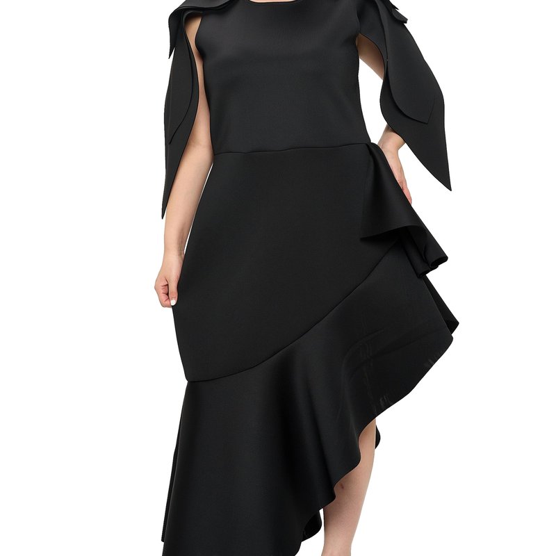 Livd Plus Size Kaskade Ruffled Neoprene Dress In Black