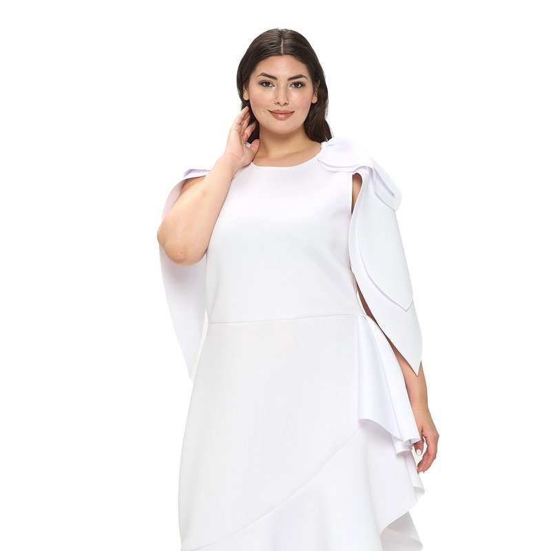 Livd Plus Size Kaskade Ruffled Neoprene Dress In White
