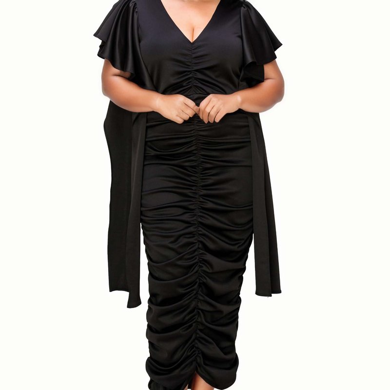 Livd Plus Size Nadia Ruched V Neck Dress In Black