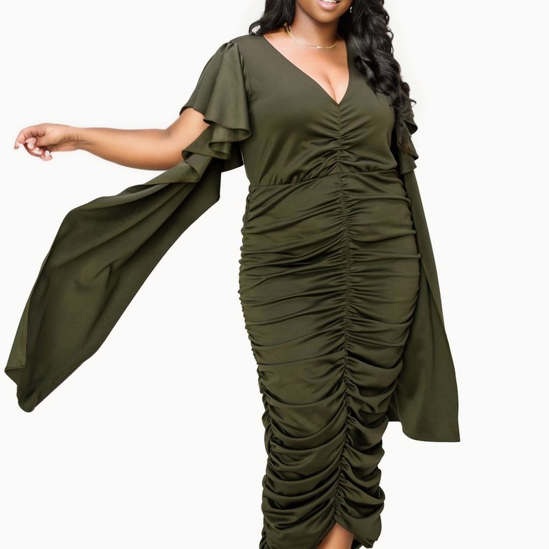 Livd Plus Size Nadia Ruched V Neck Dress In Green
