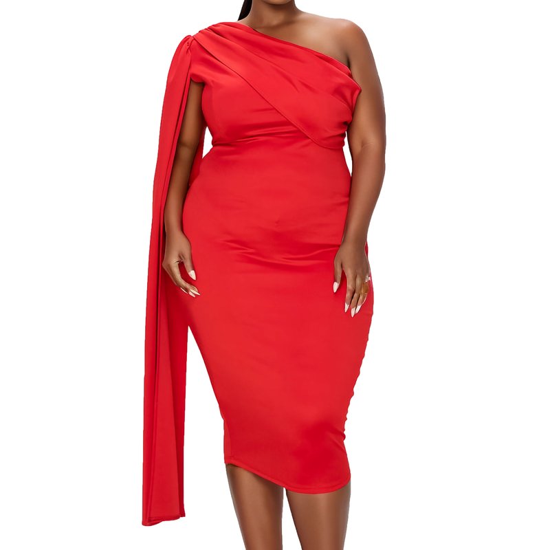 Livd Plus Size Spade One Shoulder Cape Dress In Red