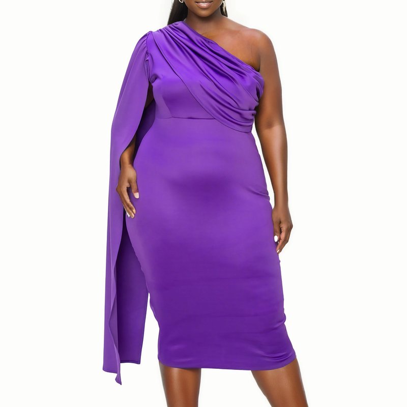Livd Plus Size Spade One Shoulder Cape Dress In Purple
