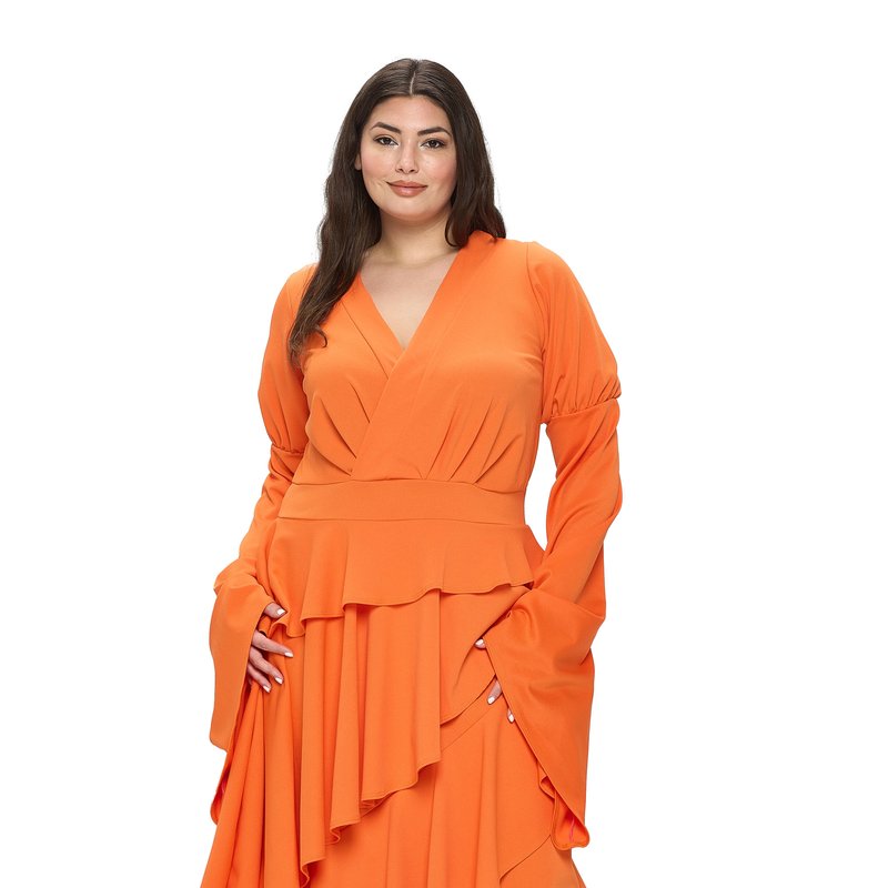 Livd Plus Size Zeta Ruffled Drama Dress In Orange