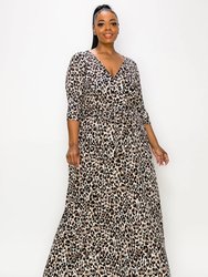 Symoné Cheetah Print Wrap Dress - Sand/Brown