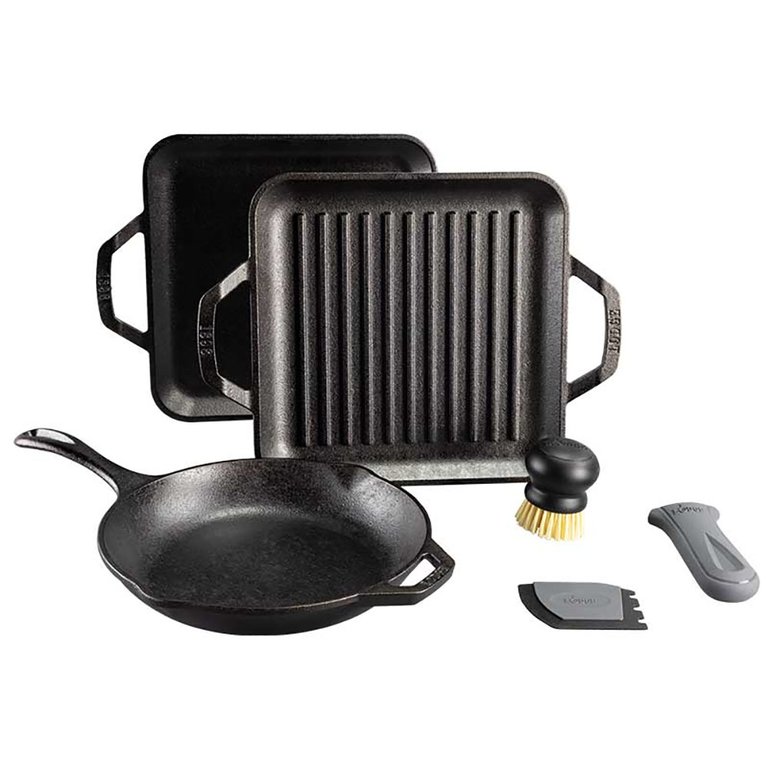 6-Pc Chef Collection Cast Iron Grill/Griddle Gourmet Set