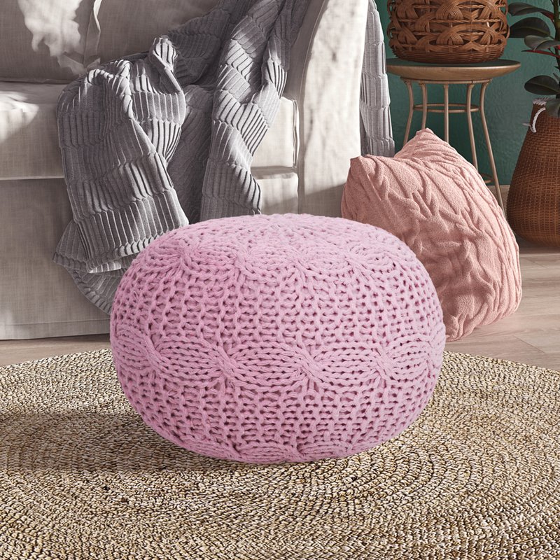 Loft Lyfe Ines Pouf Cotton Yarn Ottoman In Pink
